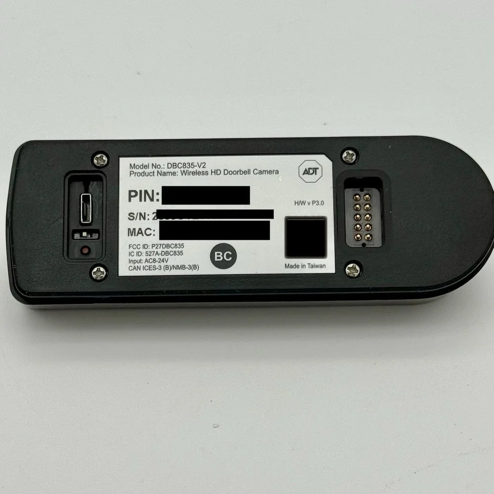 ADT DBC835-V2 Wireless HD Video Doorbell Camera w/ Mount Plate Tested Working